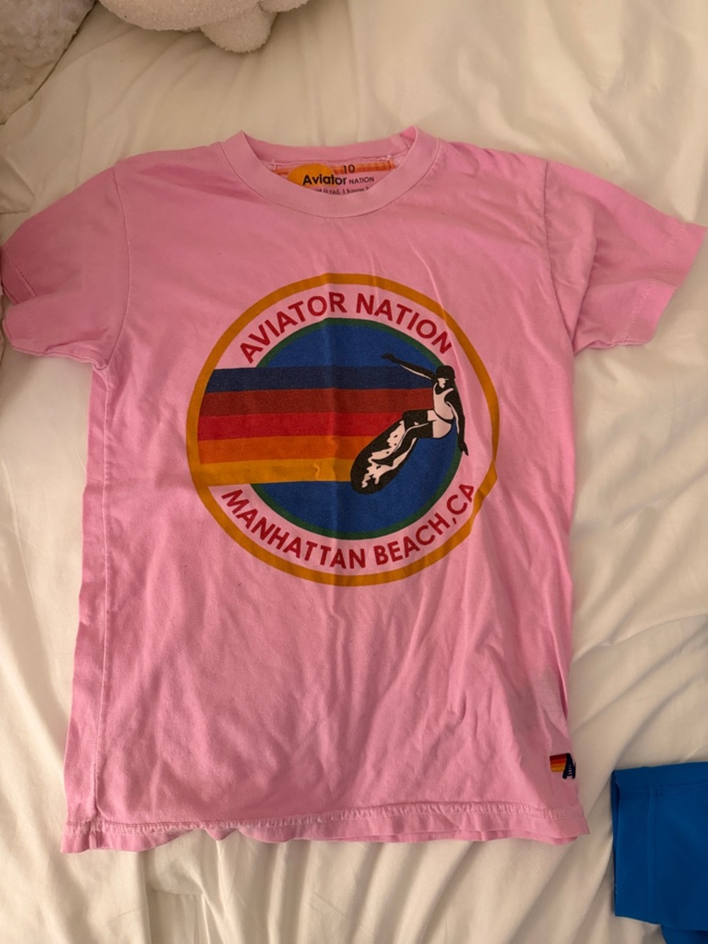 Aviator Nation Pink Kids Short Sleeve Tee with Retro Surf Graphic